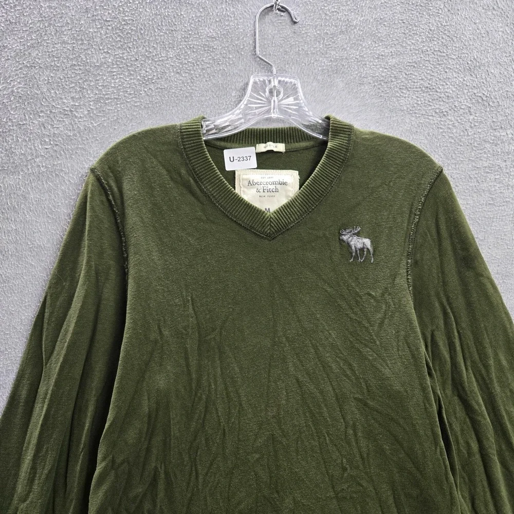 Abercrombie & Fitch Men Sweater Medium Green Muscle Logo Moose Embroidered READ
